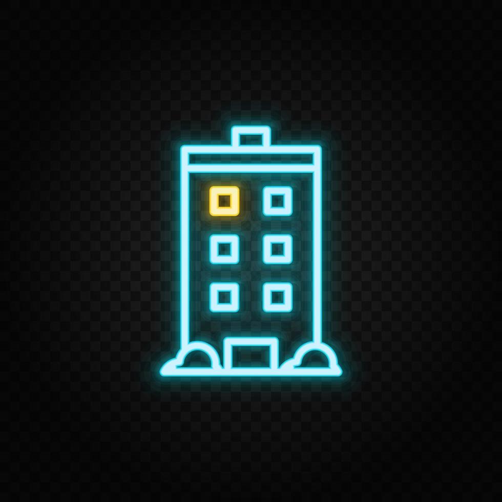 Real estate vector house, building. Illustration neon blue, yellow, red icon set