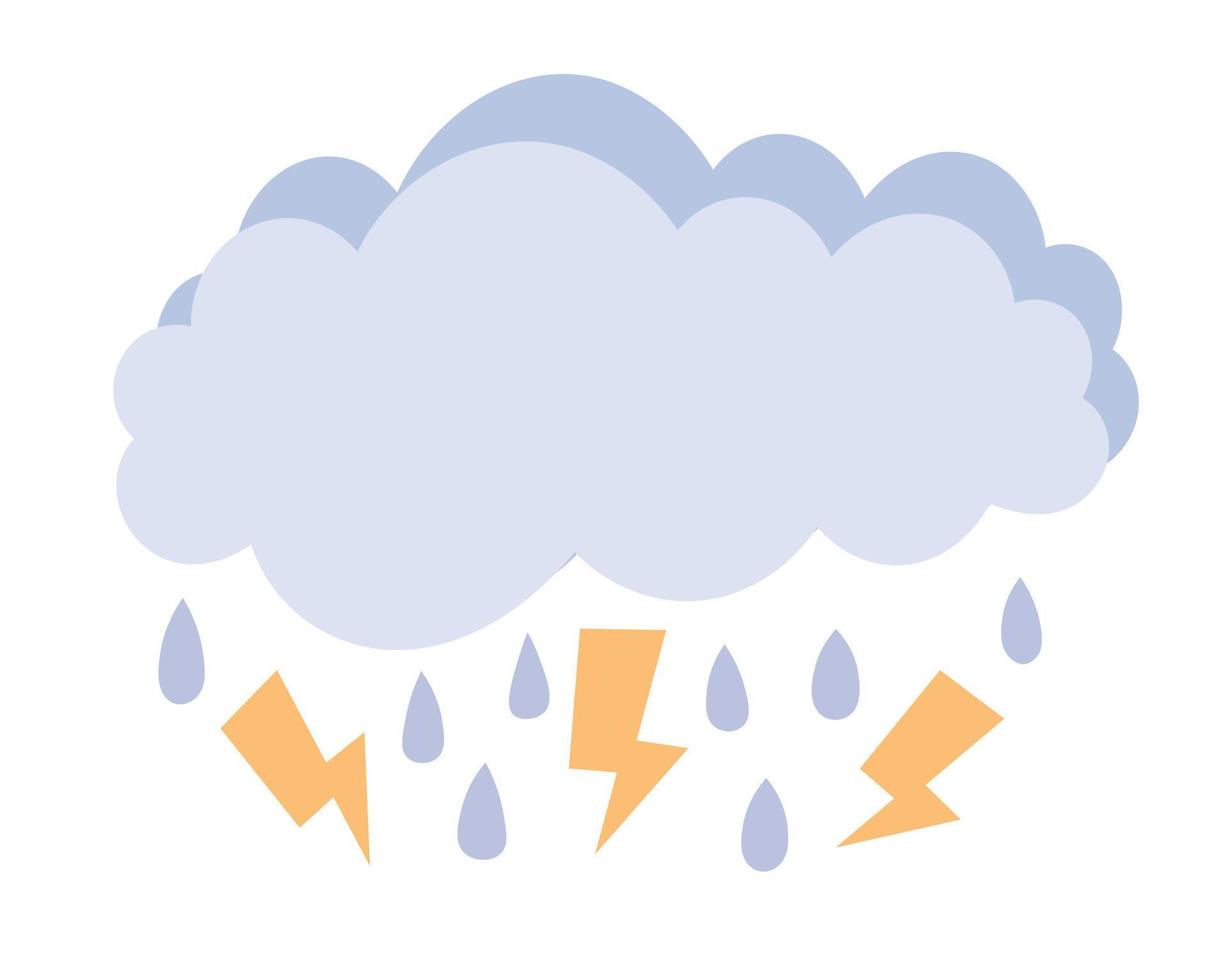 Doodle Flat Clipart. Thundercloud with lightning and rain. All Objects Are Repainted. vector