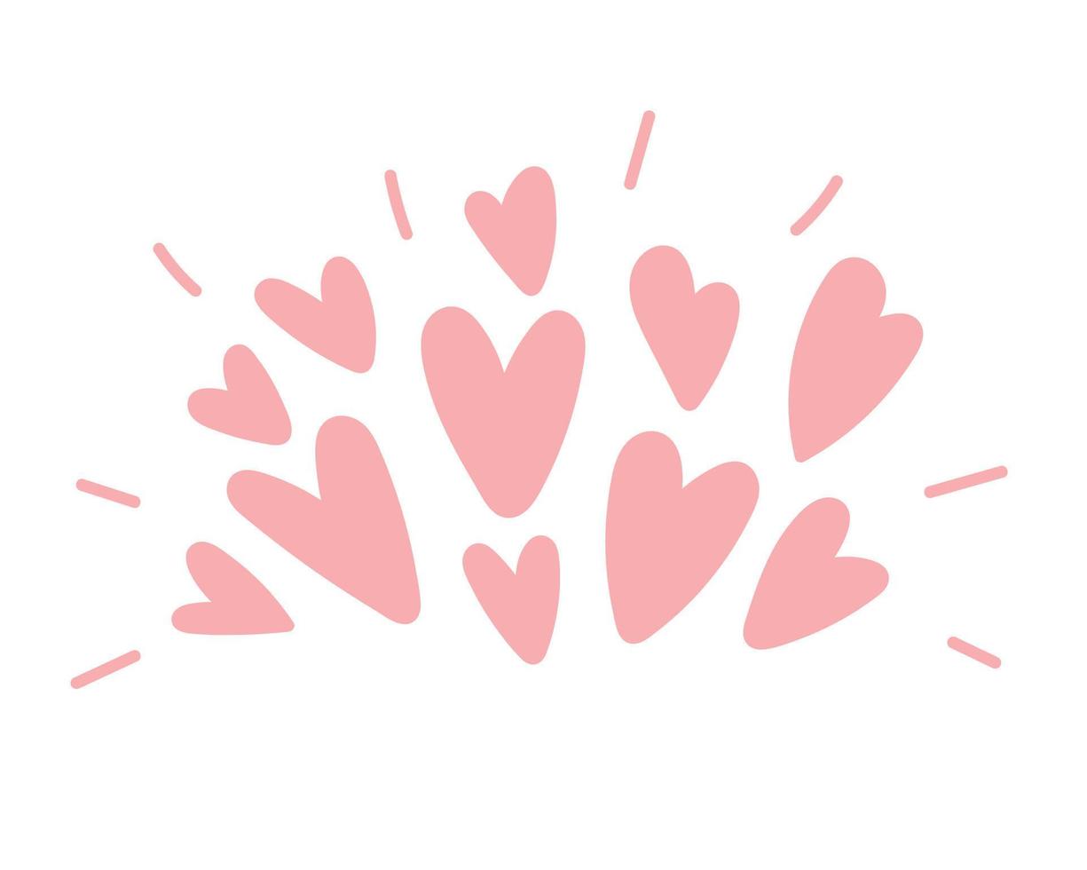 Doodle Flat Clipart. Cute illustration with hand drawn hearts. All Objects Are Repainted. vector