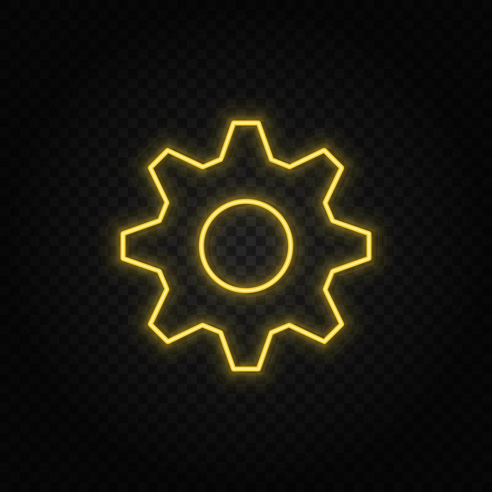 settings yellow neon icon .Transparent background. Yellow neon vector icon on dark background