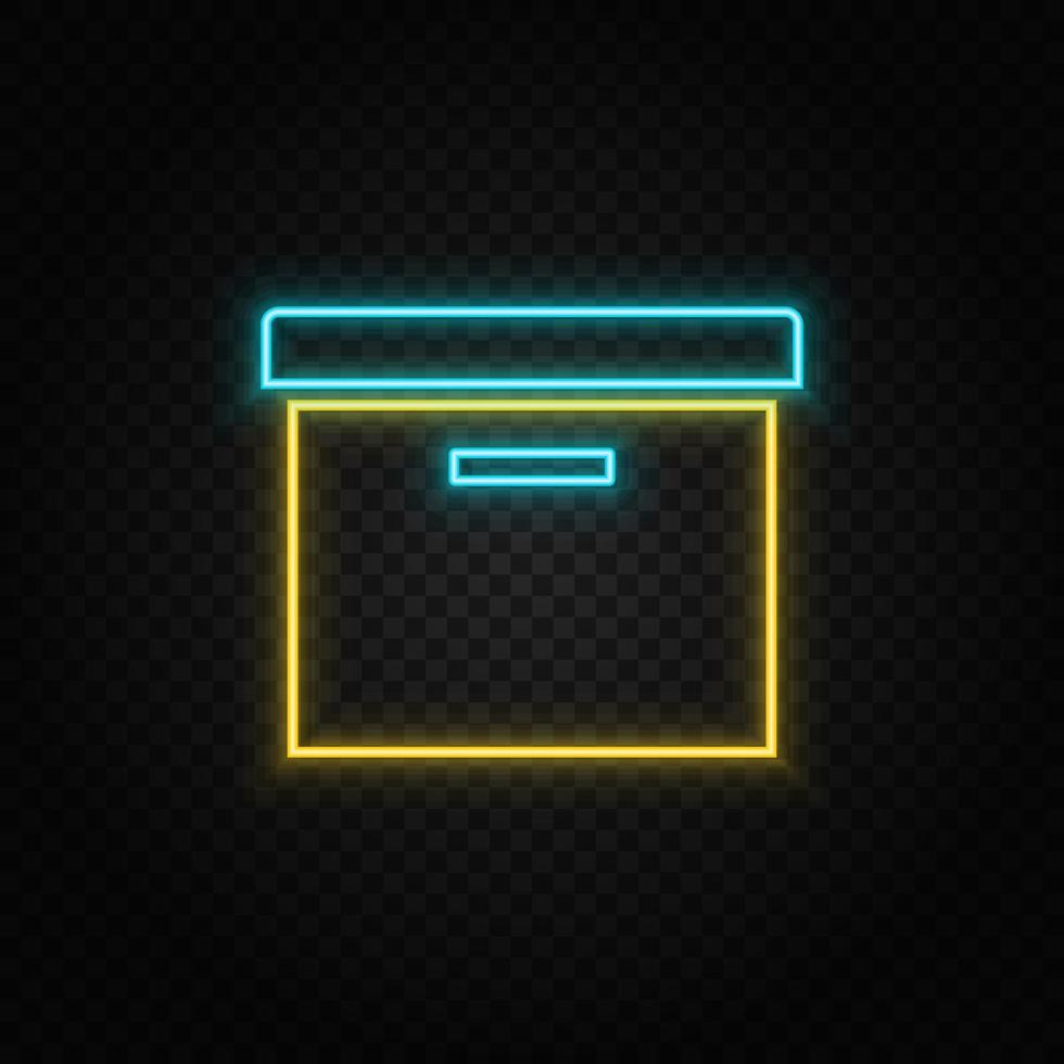 Office box. Blue and yellow neon vector icon. Transparent background.