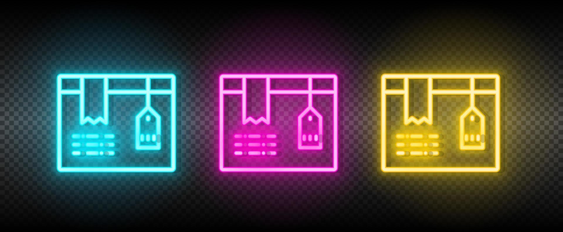 Cargo, box neon icon set. Media marketing vector illustration neon blue, yellow, red icon set