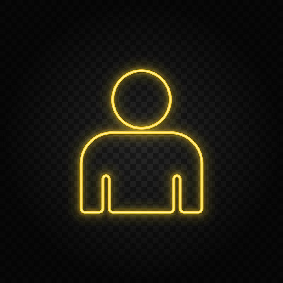 avatar, user yellow neon icon .Transparent background. Yellow neon vector icon on dark background
