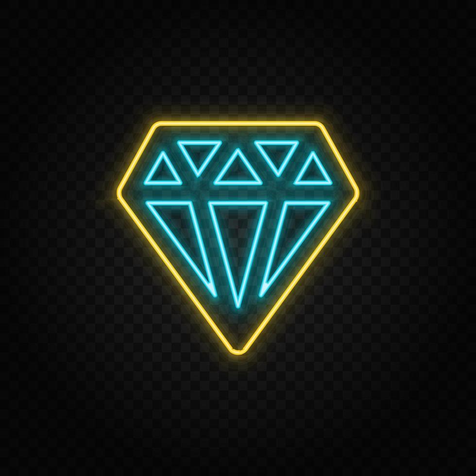 Diamond. Blue and yellow neon vector icon. Transparent background.
