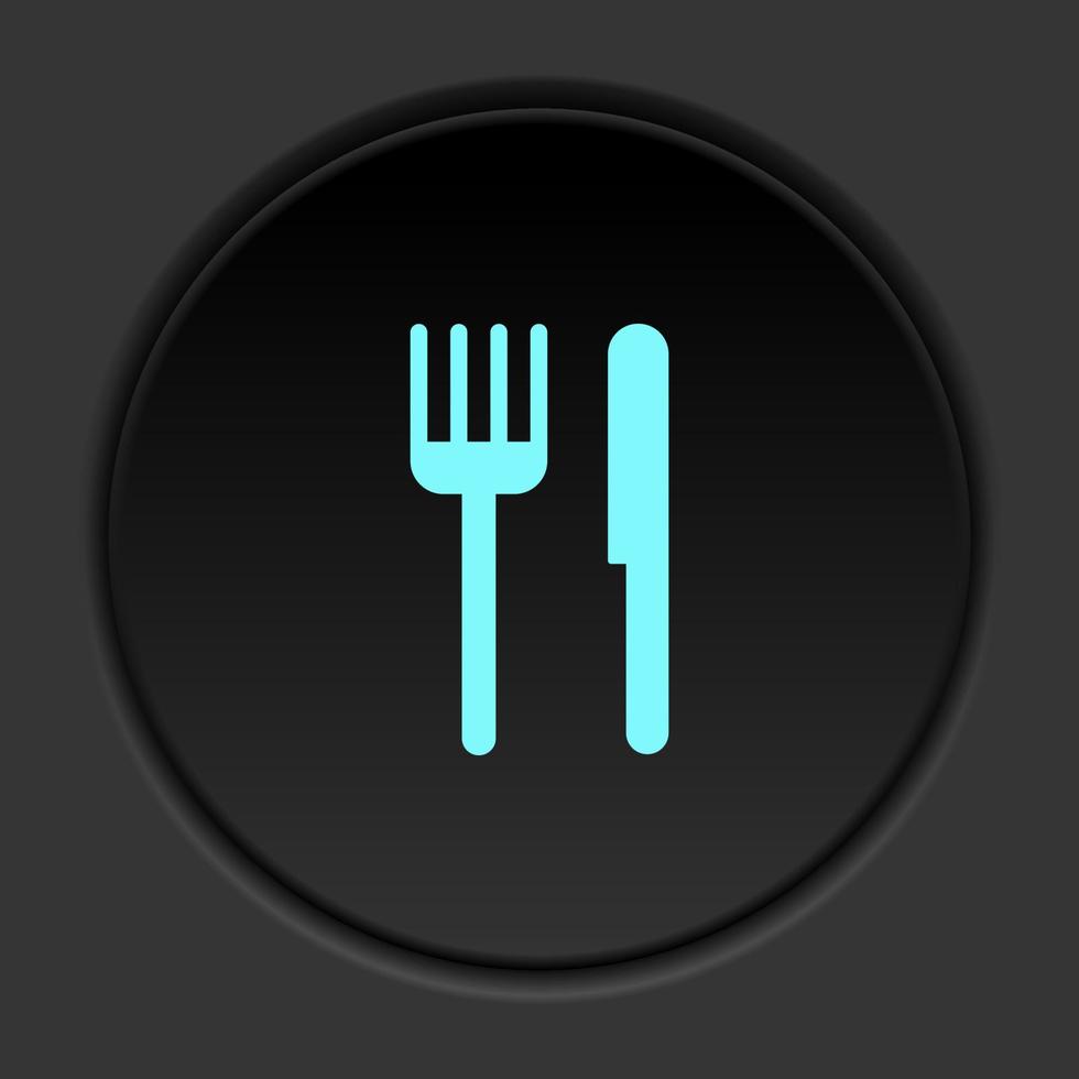Round button icon Knife and fork. Button banner round badge interface for application illustration on dark background vector
