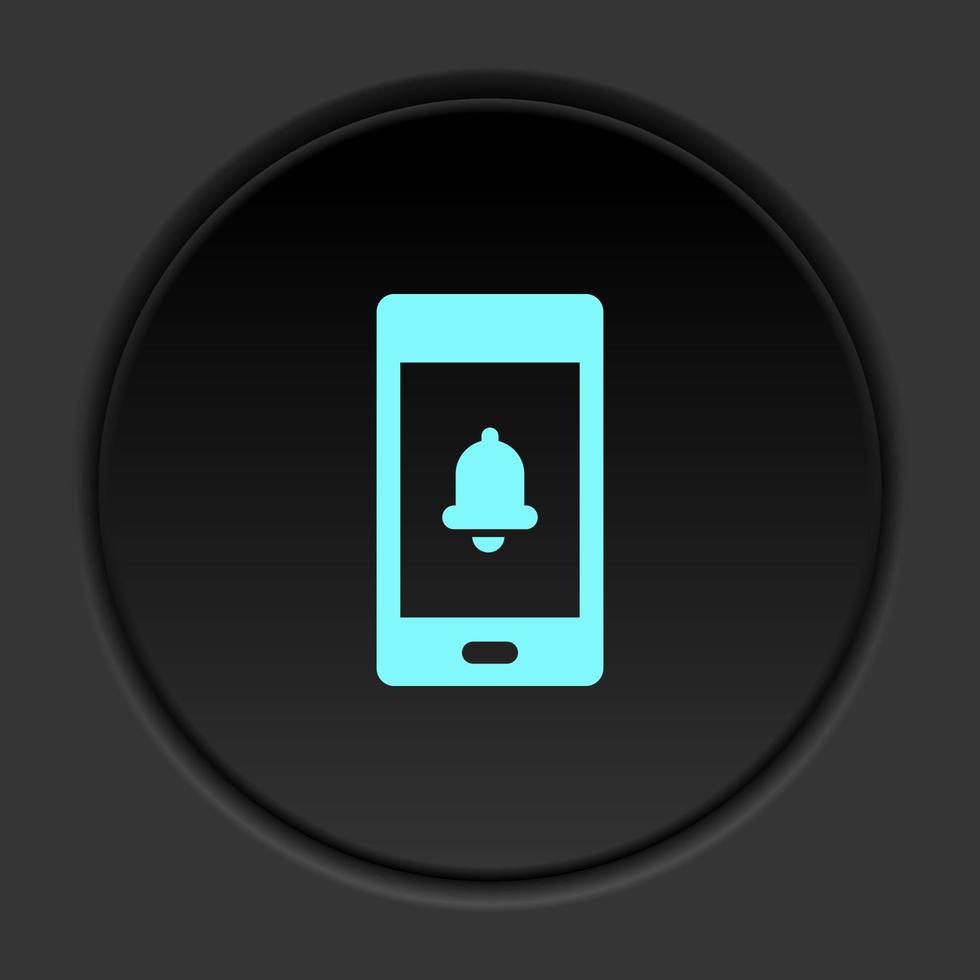 Dark button icon phone bell ringtone. Button banner round badge interface for application illustration on darken background vector