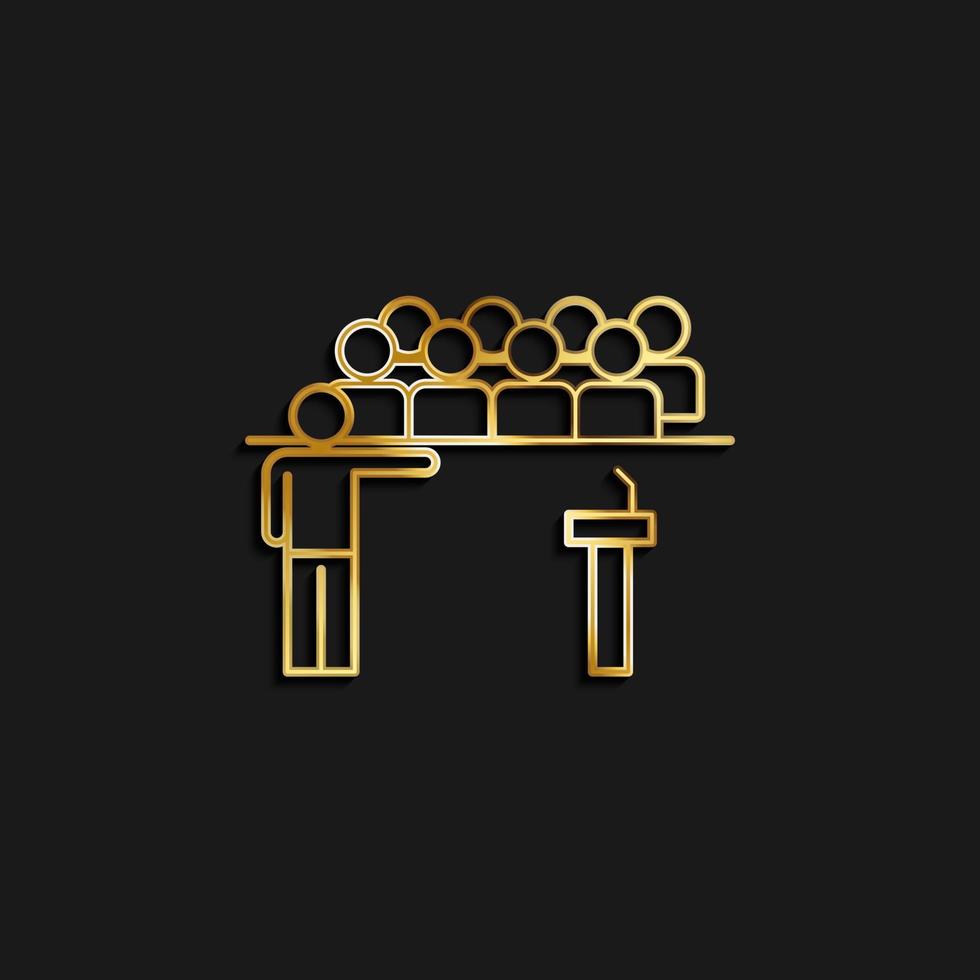 Conventions, meeting, people gold icon. Vector illustration of golden icon on dark background