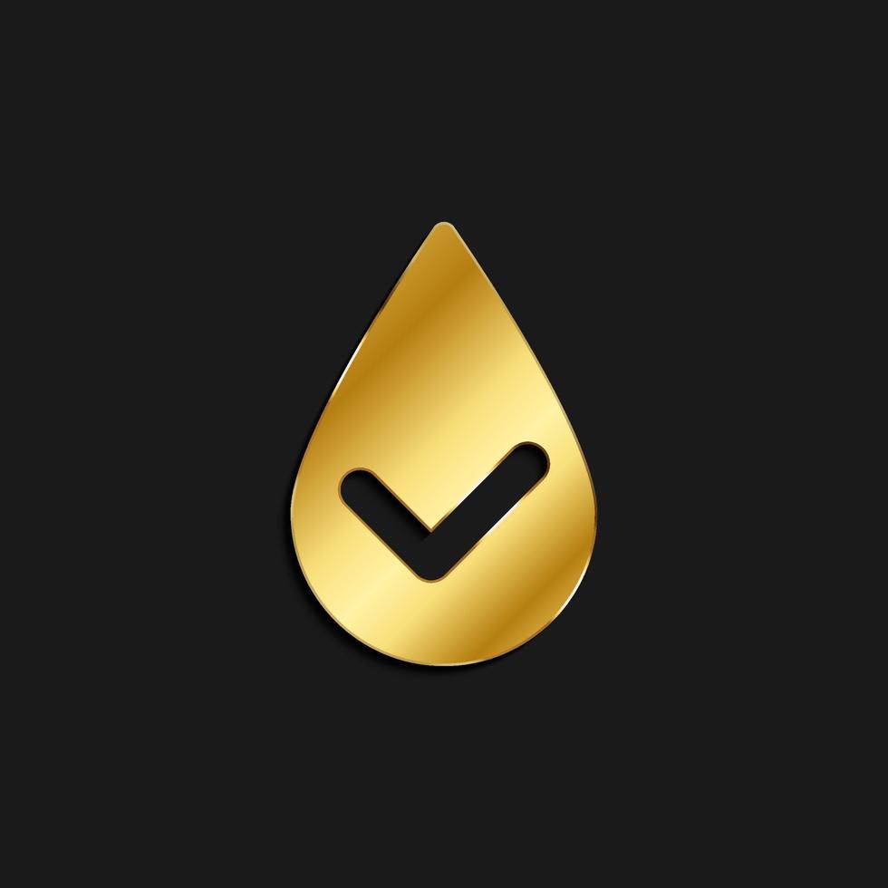 check, drop, select, water gold icon. Vector illustration of golden style icon on dark background