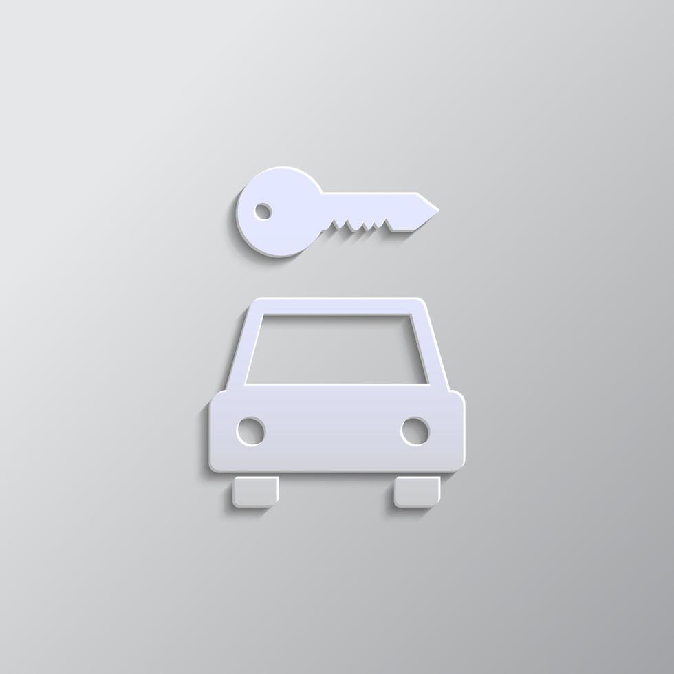 Car, key paper style, icon. Grey color vector background- Paper style vector icon.