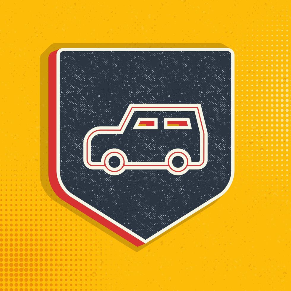 Car, insurance, shield, vehicle pop art, retro icon. Vector illustration of pop art style on retro background