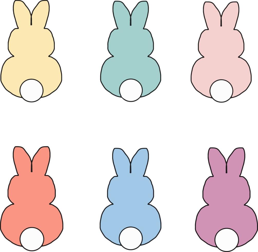 A colorful set of cute rabbit drawings is used for decoration, drawing, and Easter celebration vector