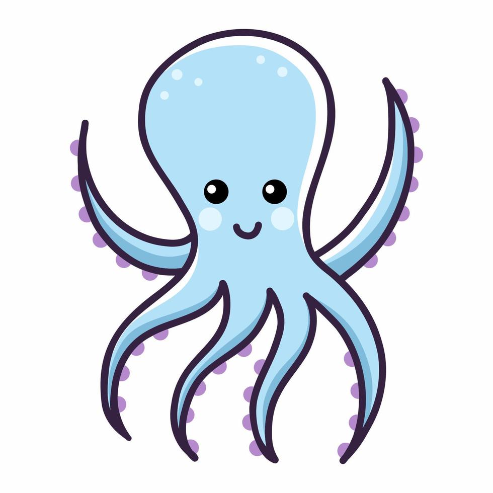 Cute octopus. Mollusk with tentacles. Marine animal. Vector doodle illustration for kids. Cartoon character.