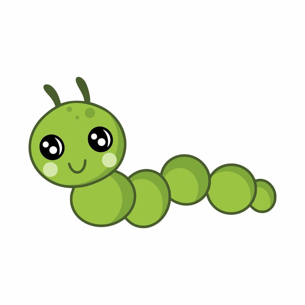 Cute green caterpillar. Worm. Vector doodle illustration. Hand drawn sticker.