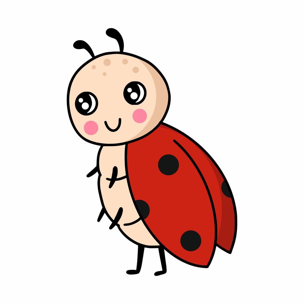 Cute bug. Ladybug. Vector doodle illustration. Sticker. Drawing for children.