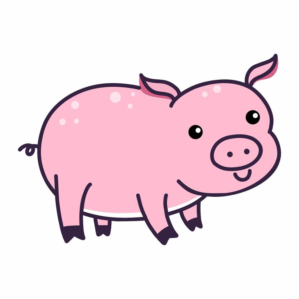 Cute pink pig on  white background. Illustration for children. Animal on farm. Doodle style drawing. vector