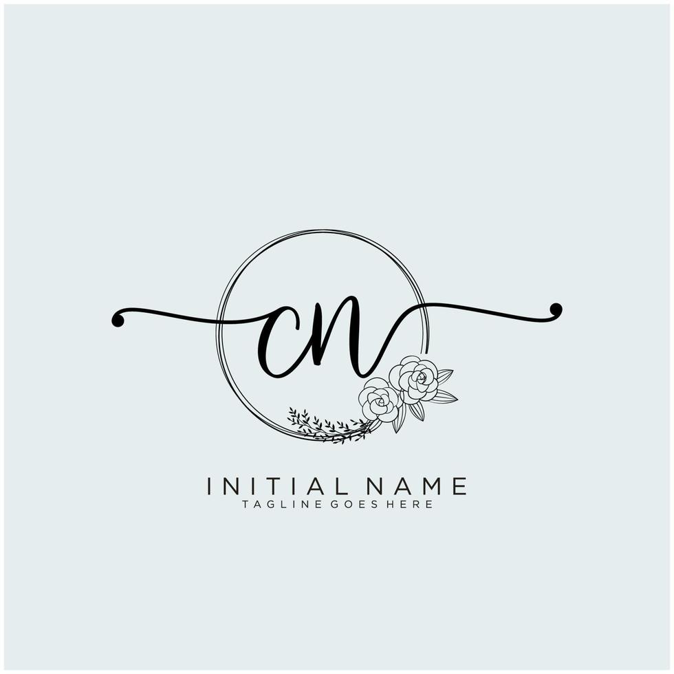 Initial CN feminine logo collections template. handwriting logo of initial signature, wedding, fashion, jewerly, boutique, floral and botanical with creative template for any company or business. vector