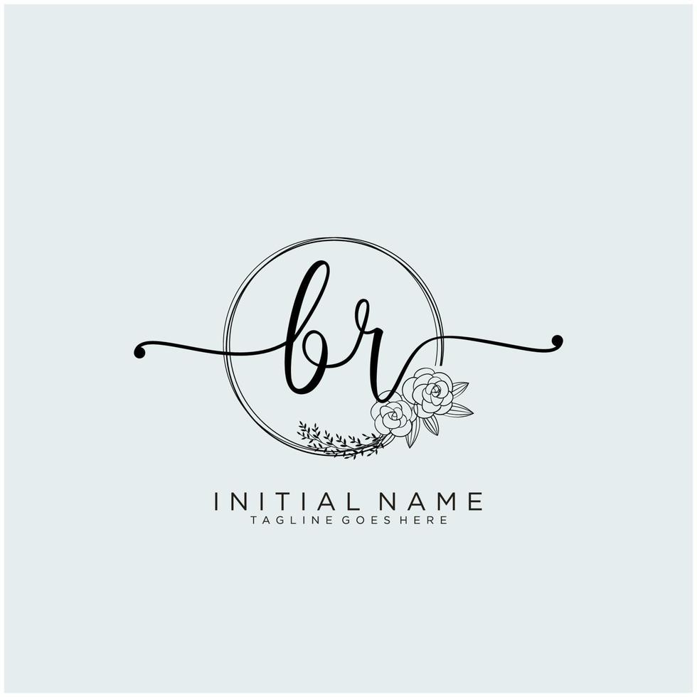 Initial BR feminine logo collections template. handwriting logo of initial signature, wedding, fashion, jewerly, boutique, floral and botanical with creative template for any company or business. vector