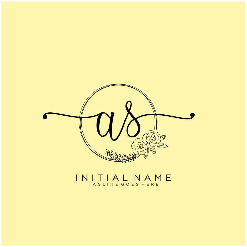 Initial AS feminine logo collections template. handwriting logo of initial signature, wedding, fashion, jewerly, boutique, floral and botanical with creative template for any company or business. vector