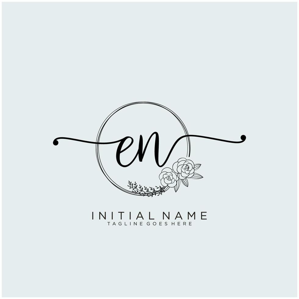 Initial EN feminine logo collections template. handwriting logo of initial signature, wedding, fashion, jewerly, boutique, floral and botanical with creative template for any company or business. vector
