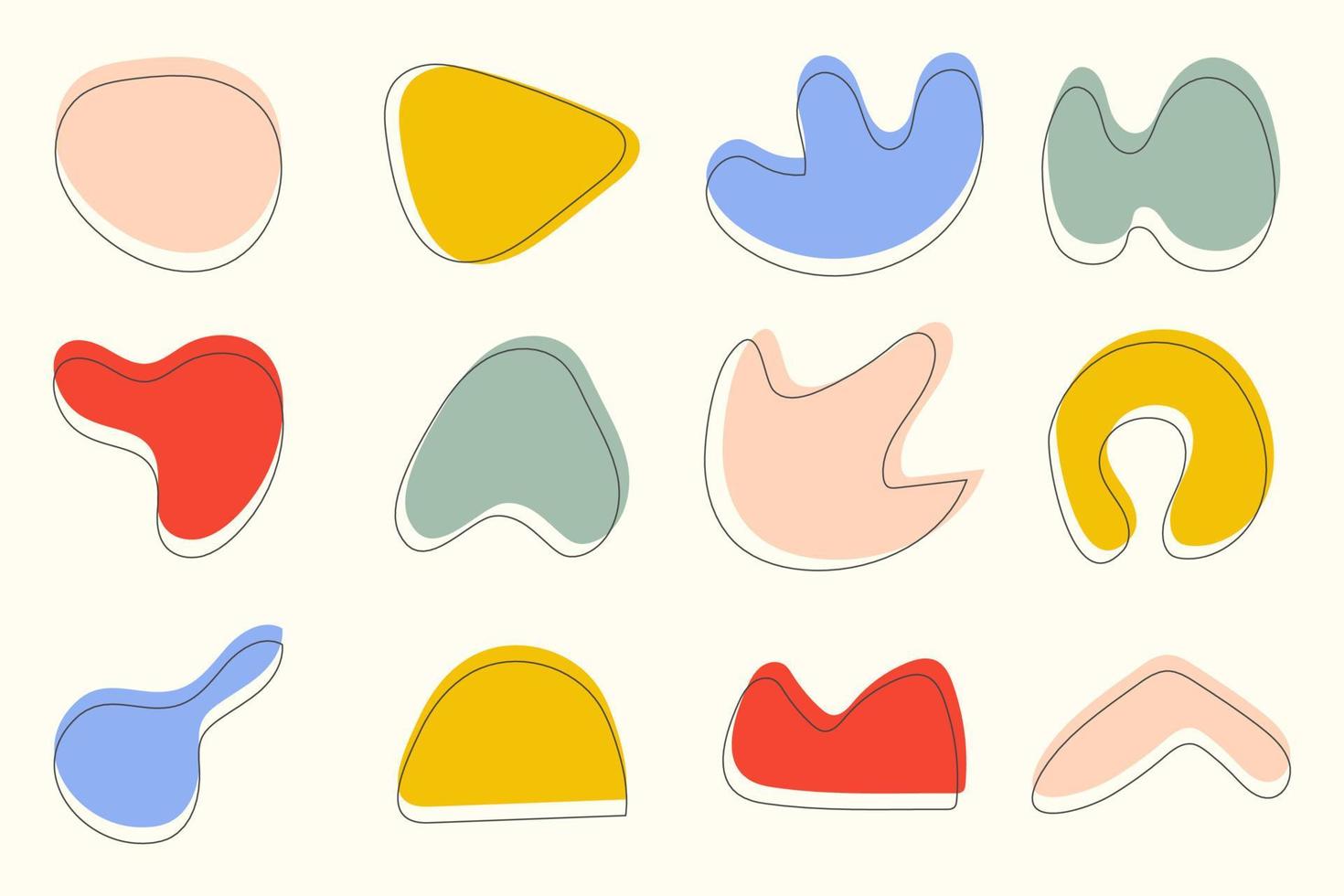 Collection of hand drawn flat abstract shapes. Irregular shape. vector