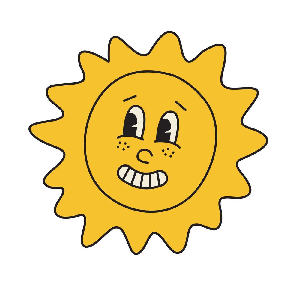 Funny sun retro vintage cartoon character illustration. vector