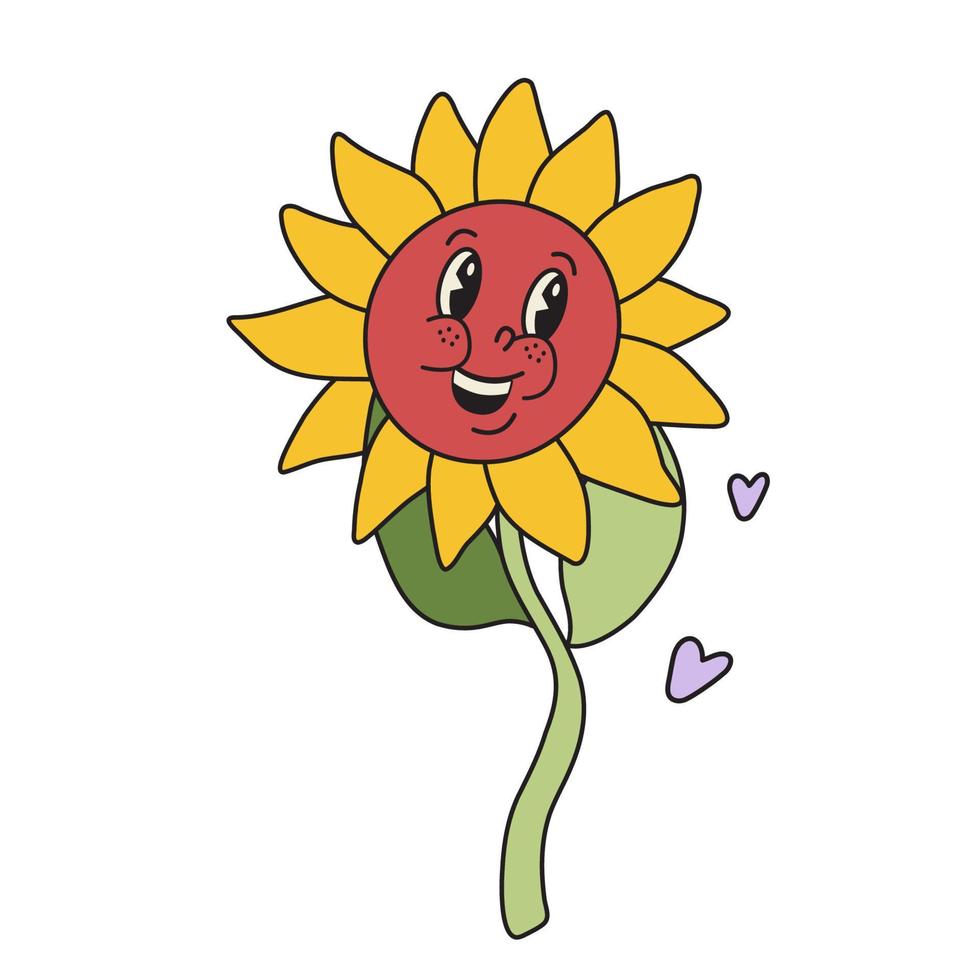 gracioso flor retro Clásico dibujos animados personaje ilustración. linda hippie sonriente flor, manzanilla. vector