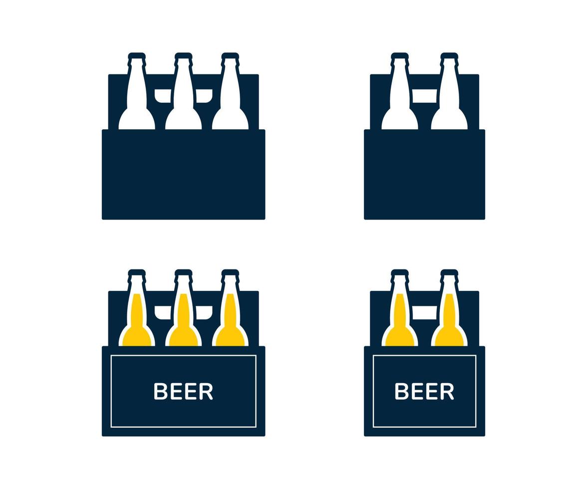 Beer box icon set. Beer bottle in paper packaging box isolated vector