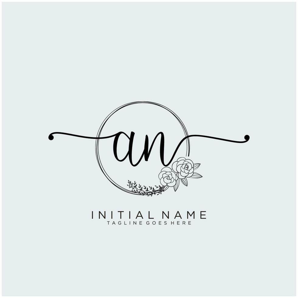 Initial AN feminine logo collections template. handwriting logo of initial signature, wedding, fashion, jewerly, boutique, floral and botanical with creative template for any company or business. vector
