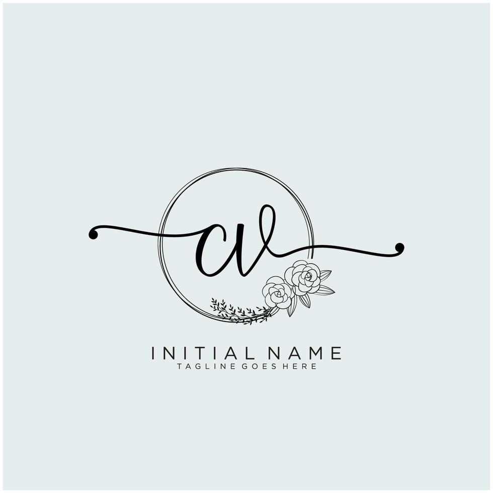 Initial CV feminine logo collections template. handwriting logo of initial signature, wedding, fashion, jewerly, boutique, floral and botanical with creative template for any company or business. vector
