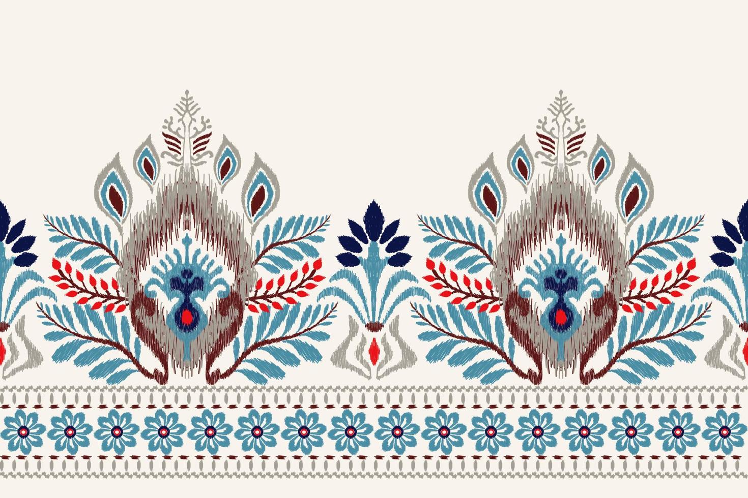 Ikat floral paisley embroidery on white background.geometric ethnic oriental pattern traditional.Aztec style abstract vector illustration.design for texture,fabric,clothing,wrapping,decoration,sarong.