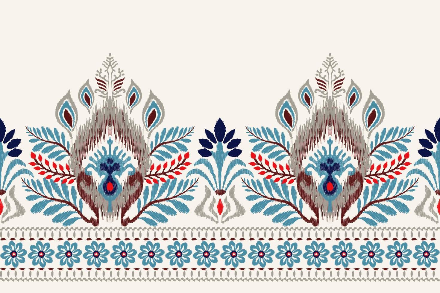 Ikat floral paisley embroidery on white background.geometric ethnic oriental pattern traditional.Aztec style abstract vector illustration.design for texture,fabric,clothing,wrapping,decoration,sarong.