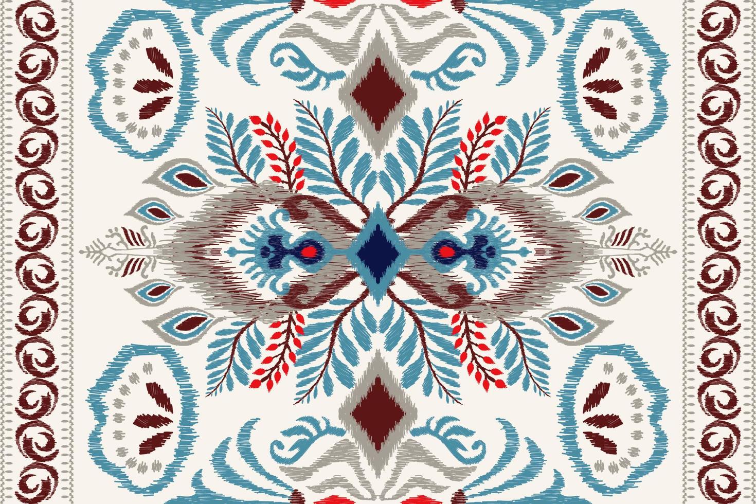 Ikat floral paisley embroidery on white background.geometric ethnic oriental pattern traditional.Aztec style abstract vector illustration.design for texture,fabric,clothing,wrapping,decoration,carpet.