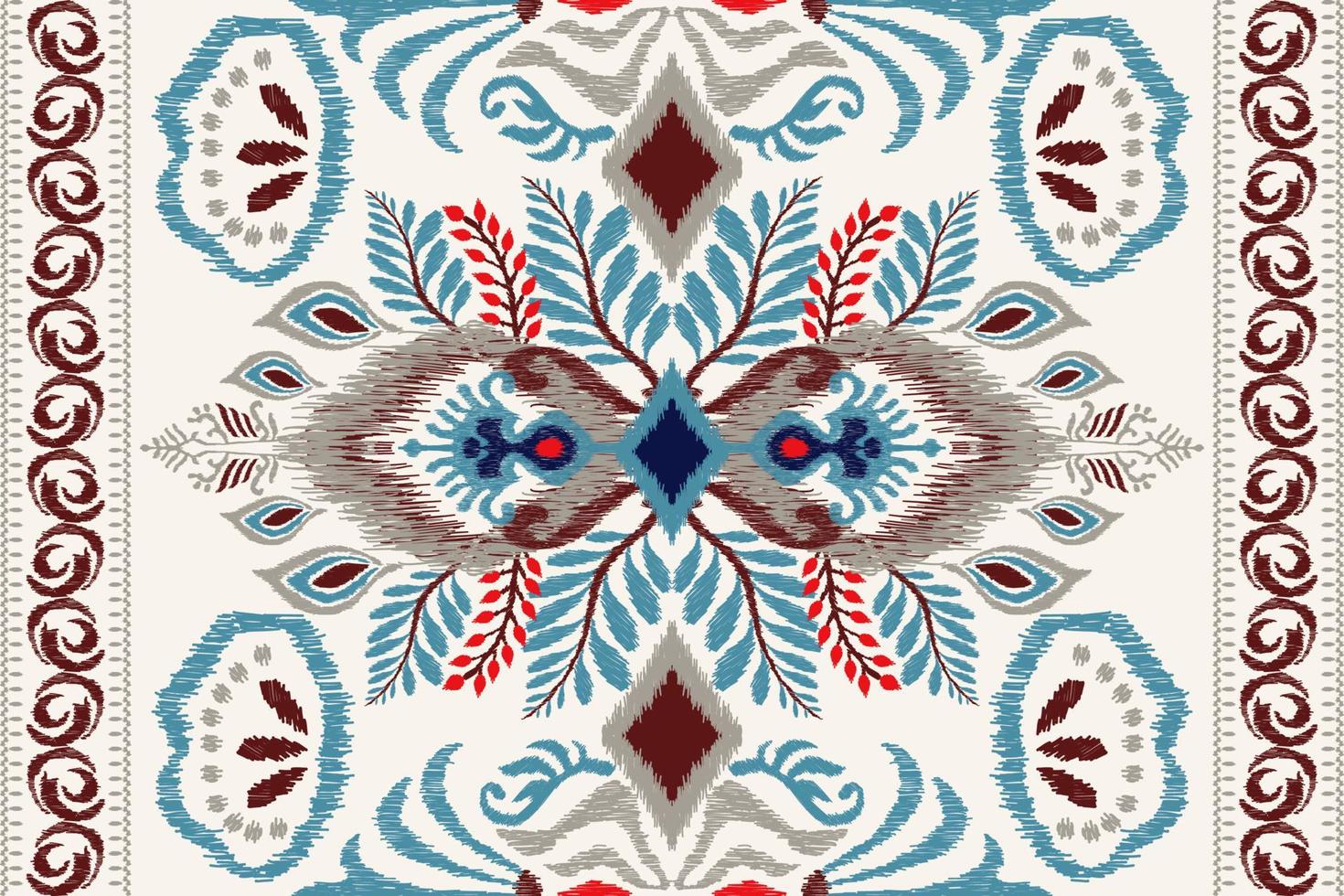 ikat floral cachemir bordado en blanco fondo.geometrico étnico oriental modelo tradicional.azteca estilo resumen vector ilustración.diseño para textura,tela,ropa,envoltura,decoración,alfombra.