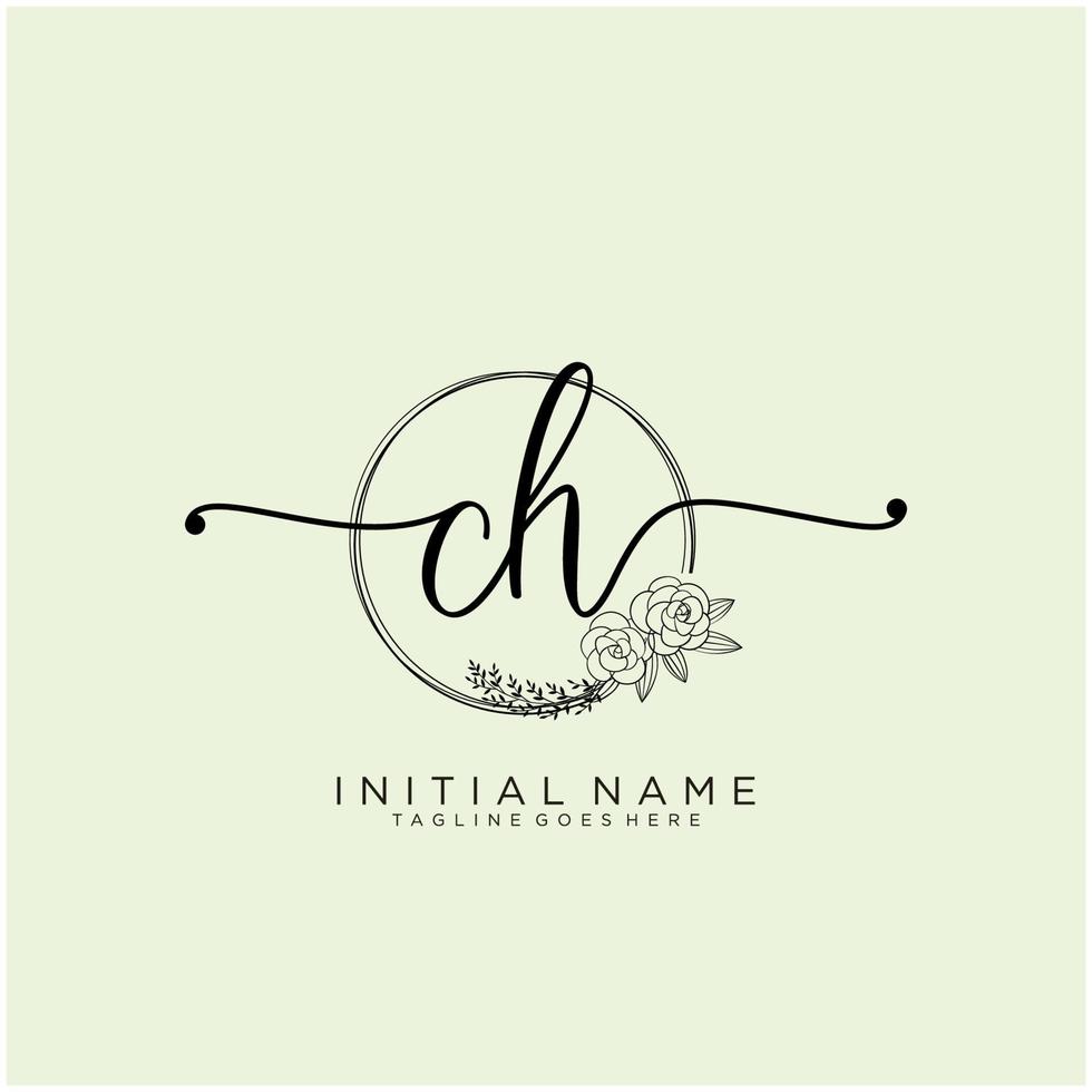 Initial CH feminine logo collections template. handwriting logo of initial signature, wedding, fashion, jewerly, boutique, floral and botanical with creative template for any company or business. vector