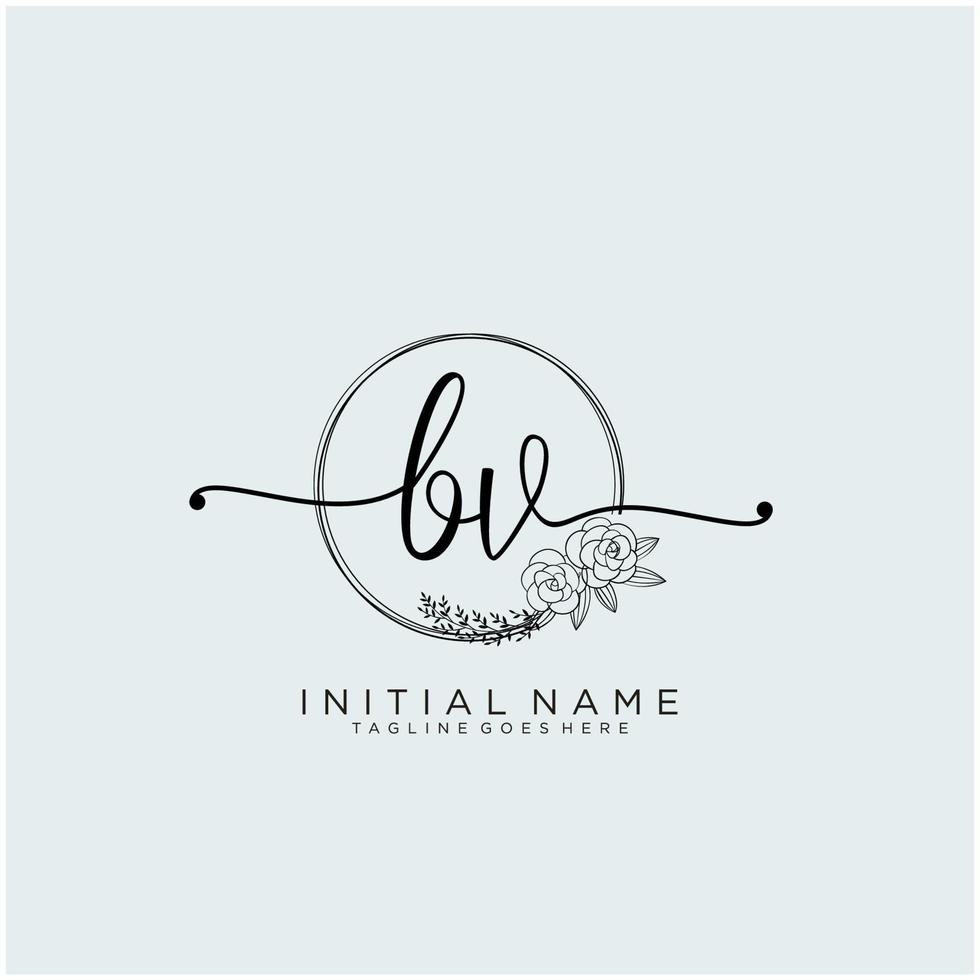 Initial BV feminine logo collections template. handwriting logo of initial signature, wedding, fashion, jewerly, boutique, floral and botanical with creative template for any company or business. vector