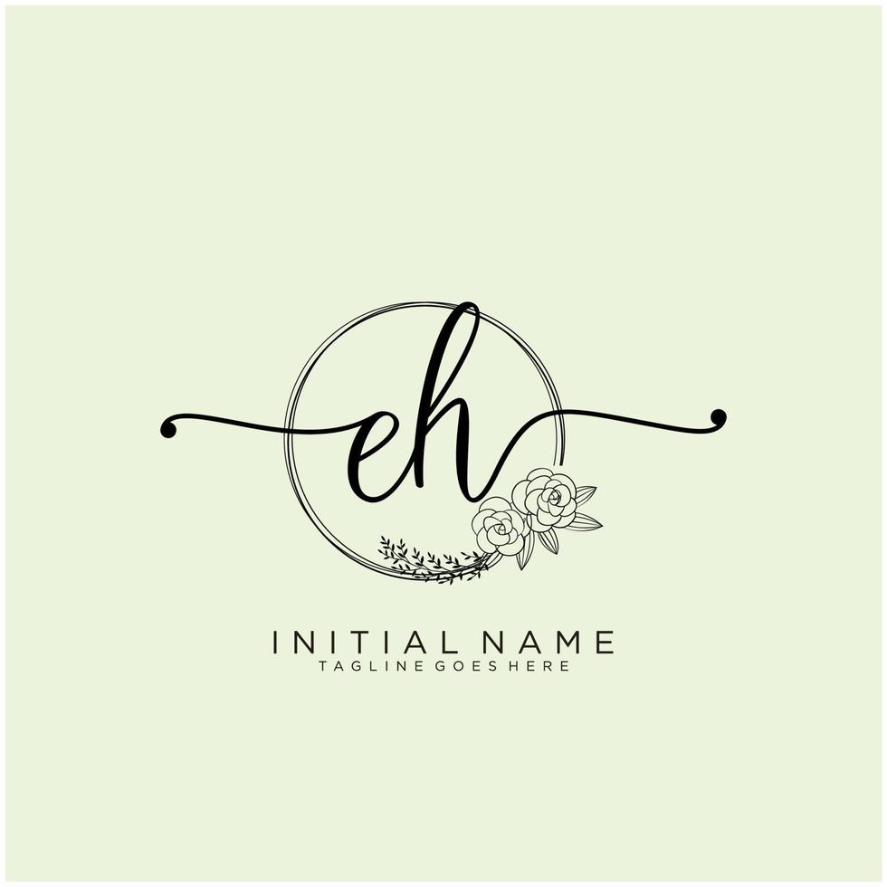 Initial EH feminine logo collections template. handwriting logo of initial signature, wedding, fashion, jewerly, boutique, floral and botanical with creative template for any company or business. vector