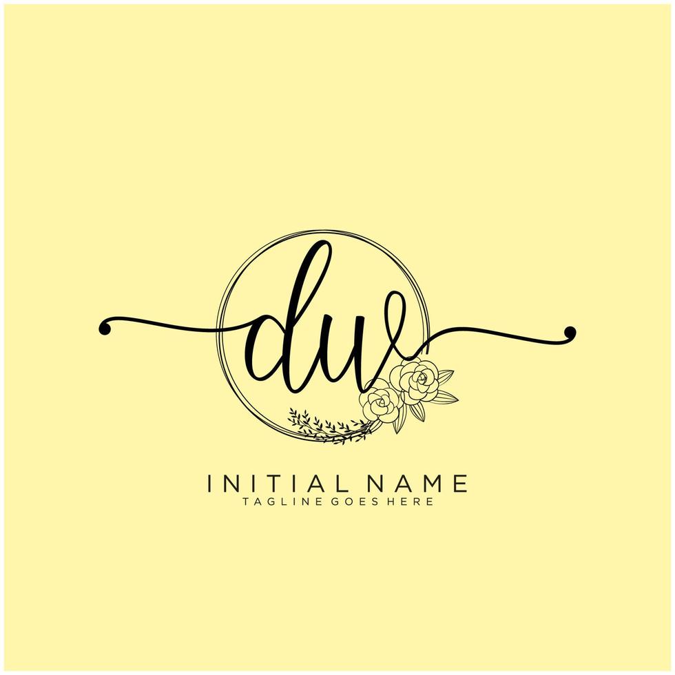 Initial DW feminine logo collections template. handwriting logo of initial signature, wedding, fashion, jewerly, boutique, floral and botanical with creative template for any company or business. vector