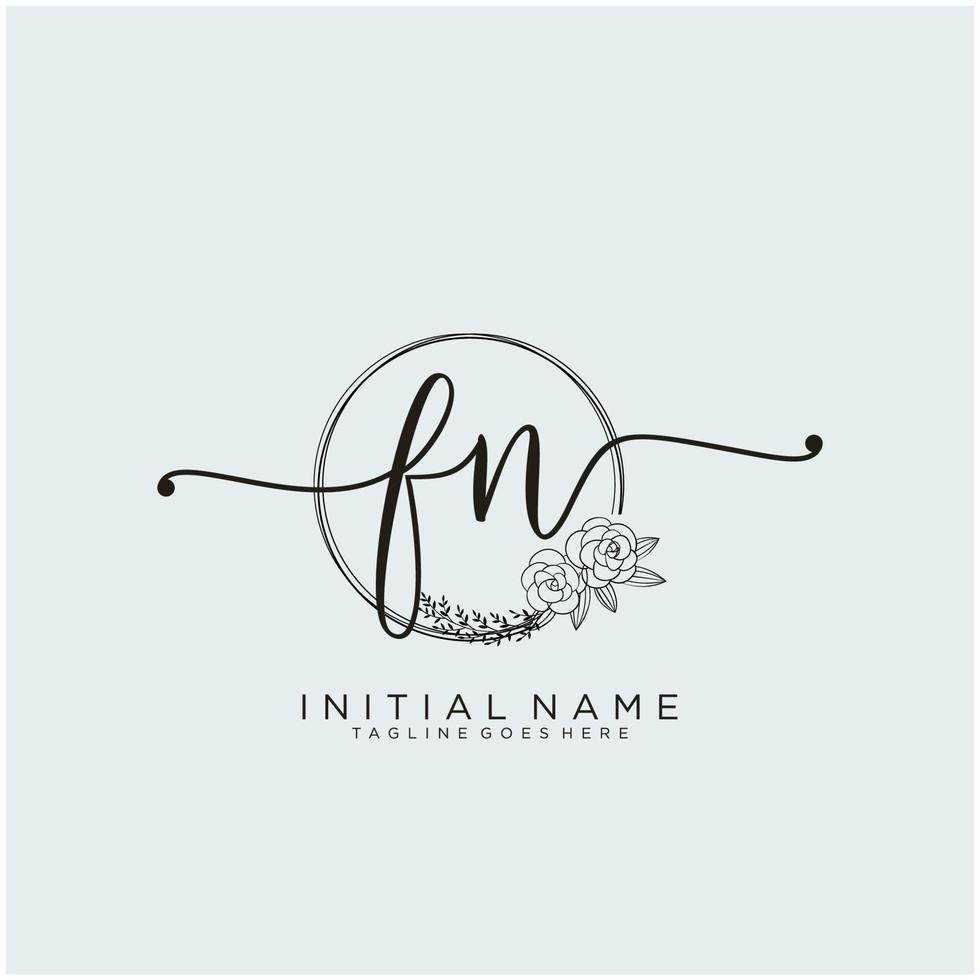 Initial FN feminine logo collections template. handwriting logo of initial signature, wedding, fashion, jewerly, boutique, floral and botanical with creative template for any company or business. vector