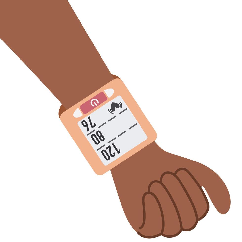 Blood pressure monitor on the wrist.Black hand with wrist tonometer