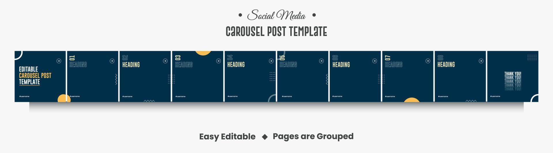 Social media carousel post template with ten pages vector