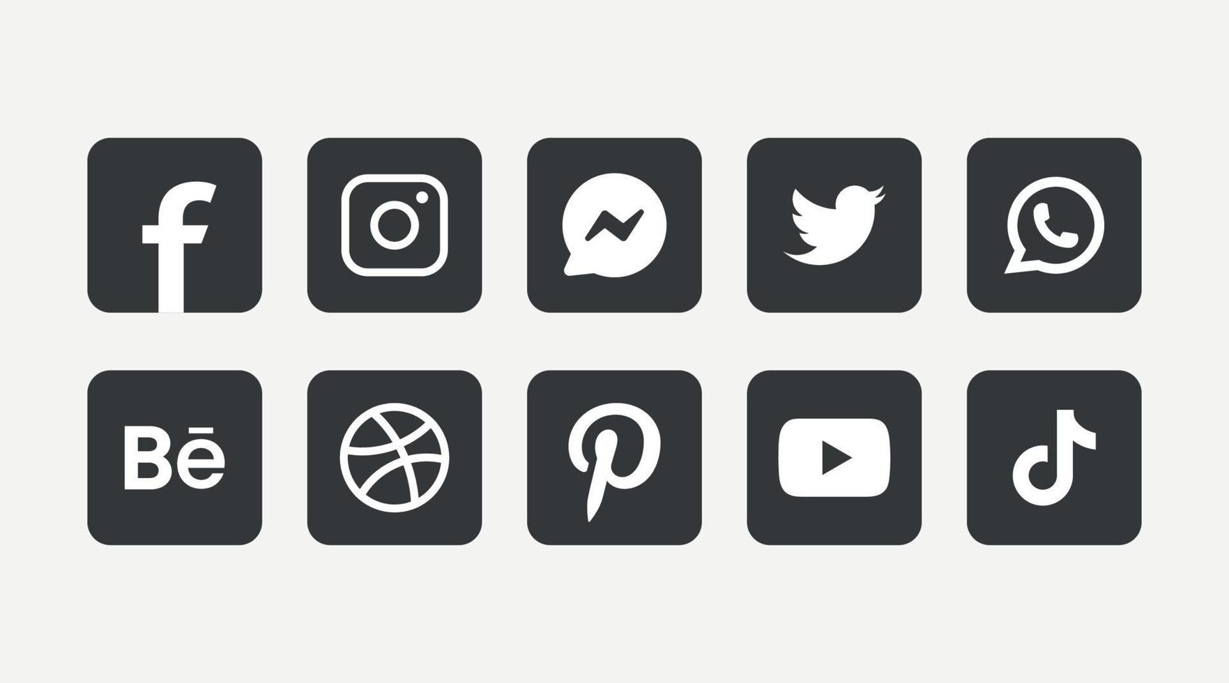 Popular social network logo icons, facebook, instagram, youtube, tiktok, pinterest and etc logo icons vector