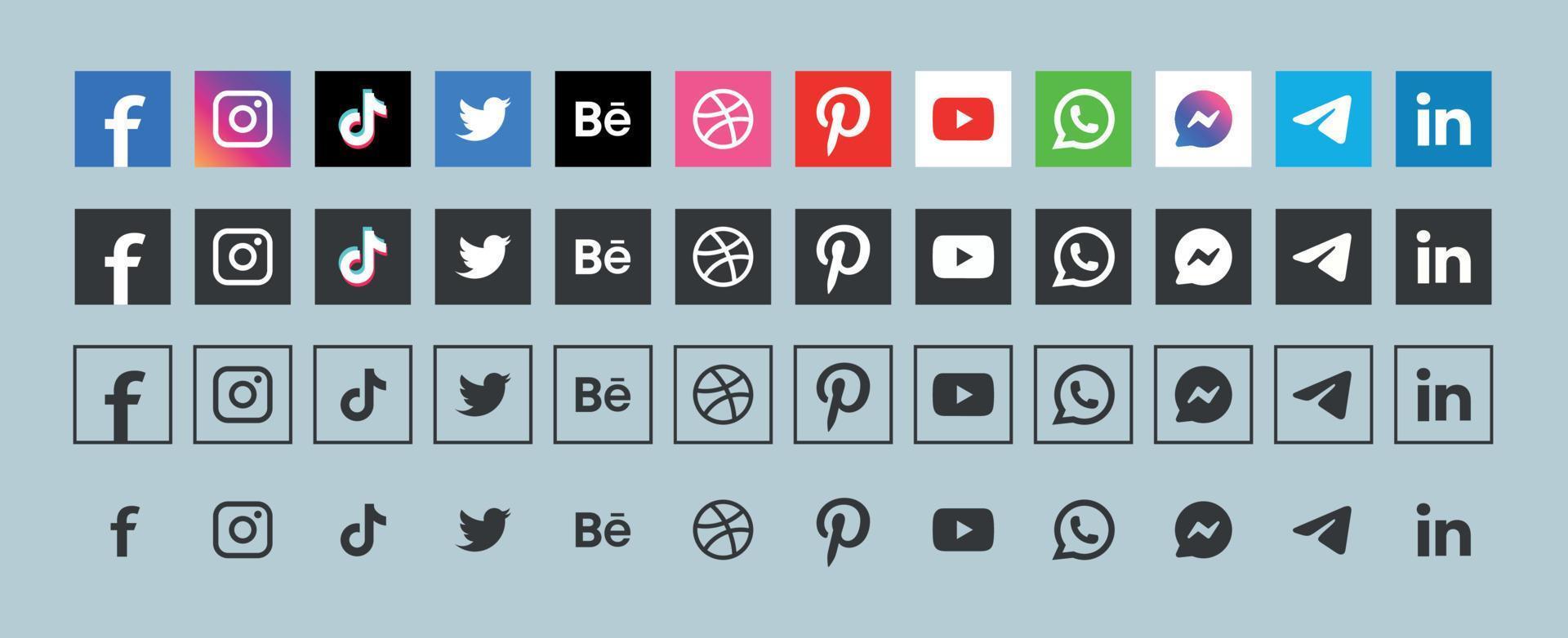 Popular social network logo icons collection in various forms vector