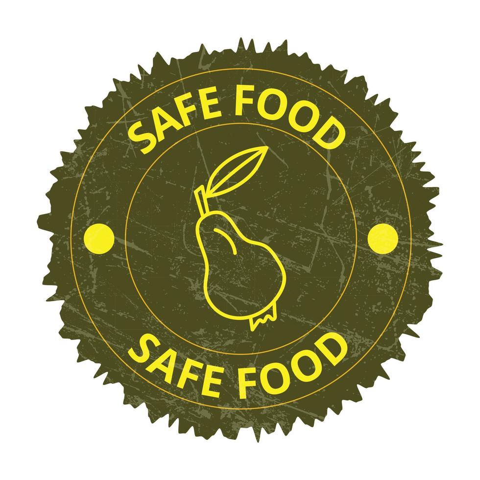 Food Safety Icons, Safe Food Badge, Seal, Tag, Label, Sticker, Emblem Vector Illustration With Grunge Effect