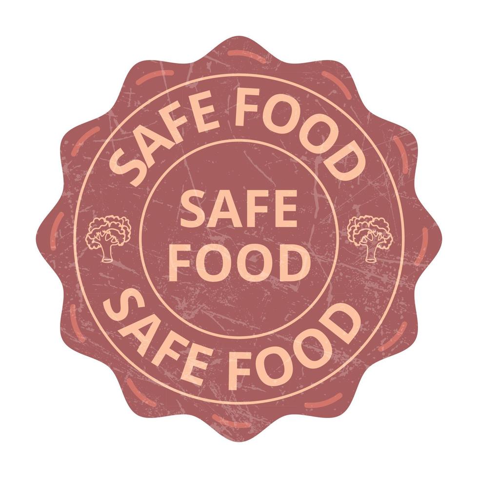 Food Safety Icons, Safe Food Badge, Seal, Tag, Label, Sticker, Emblem Vector Illustration With Grunge Effect