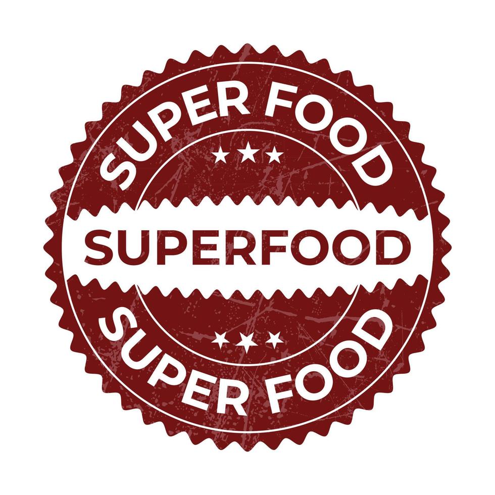 Superfood Badge, Super Food Seal, Superfood Sticker, Sign, Label, Tag, Symbol, Emblem, Logo, Icon, Vintage Style with Grunge Effect vector