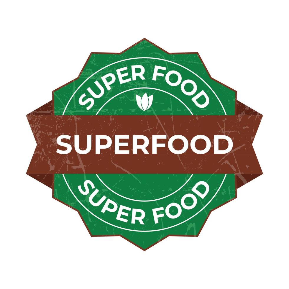 Superfood Badge, Super Food Seal, Superfood Sticker, Sign, Label, Tag, Symbol, Emblem, Logo, Icon, Vintage Style with Grunge Effect vector