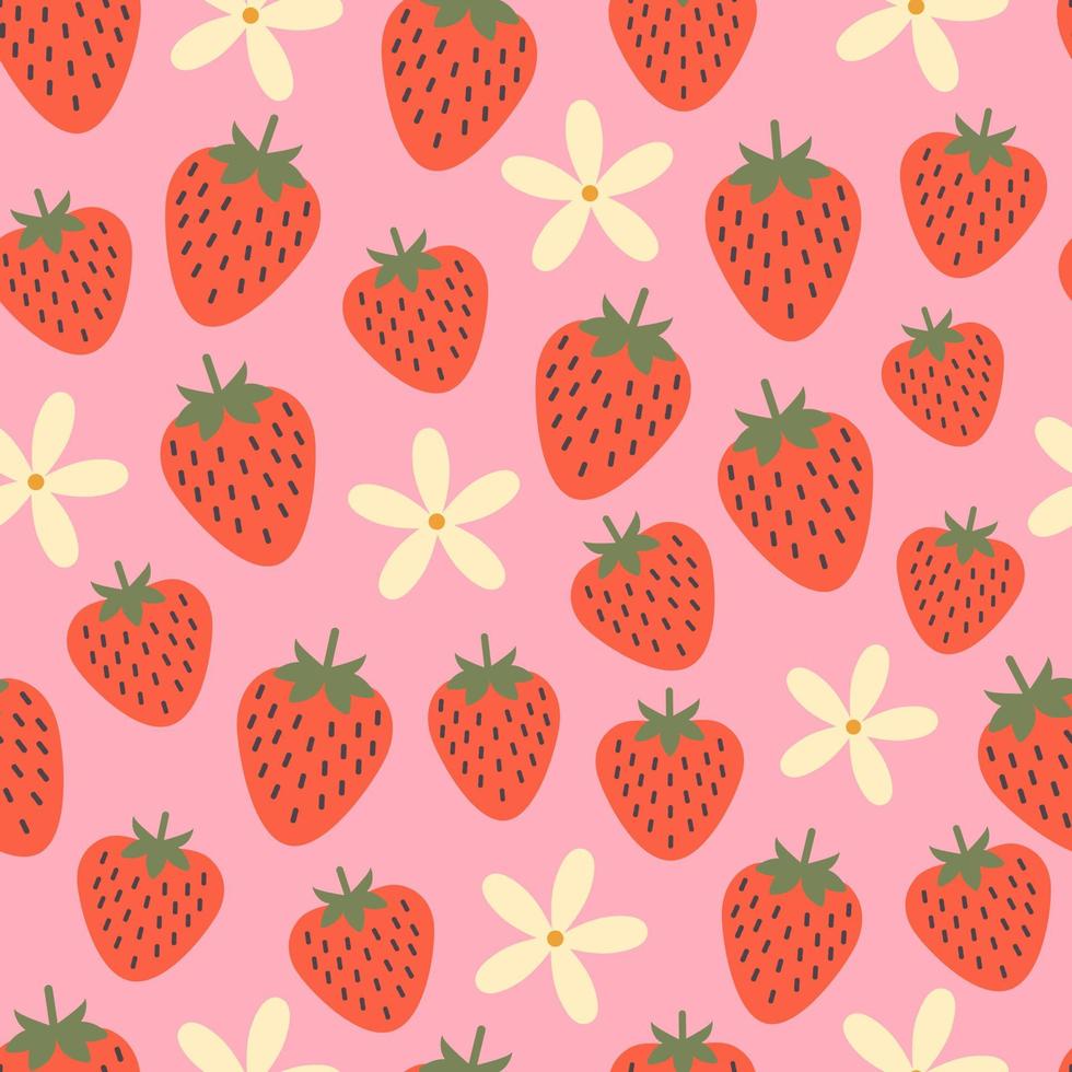 Strawberry seamless pattern. Berries and flowers. Digital paper. vector