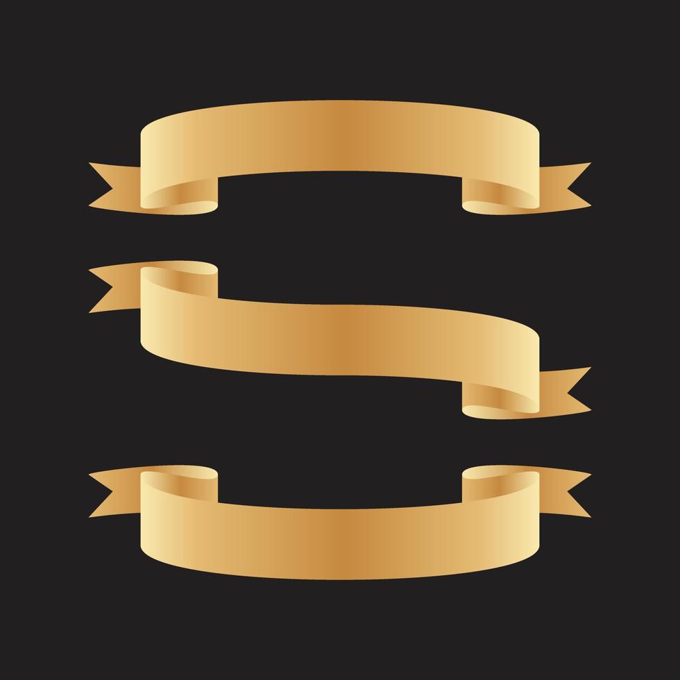 Golden Realistic Ribbons Banner Set Vevtor Illustration For Celebrating Winner Award, Anniversary, Birthday, Party, Holiday, Event , Sale, Promotion, etc vector