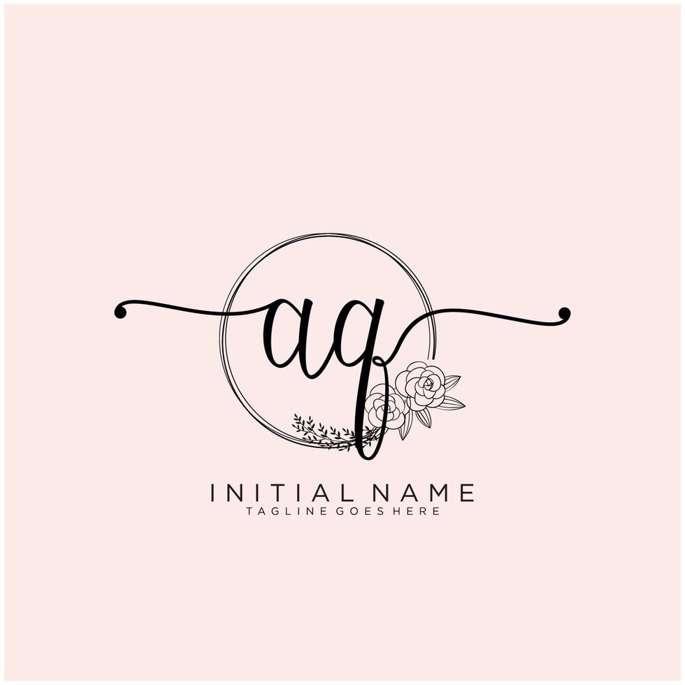 Initial AQ feminine logo collections template. handwriting logo of initial signature, wedding, fashion, jewerly, boutique, floral and botanical with creative template for any company or business. vector
