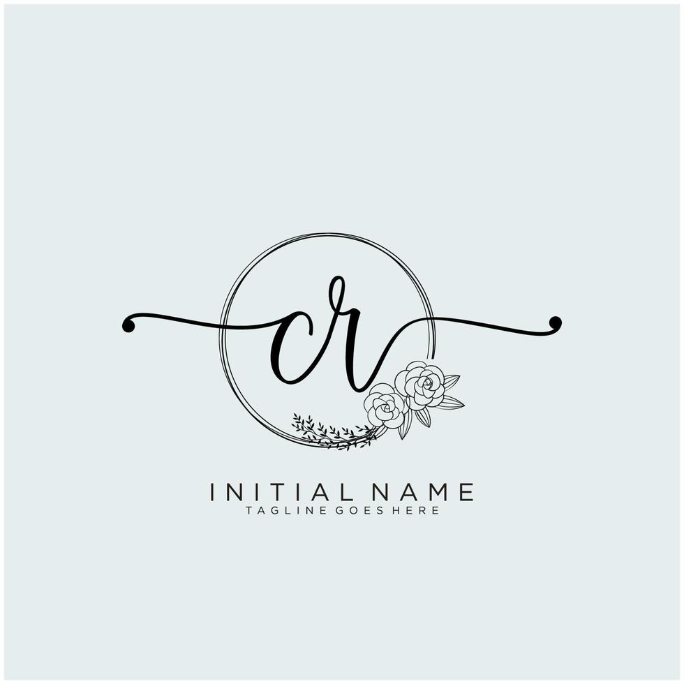Initial CR feminine logo collections template. handwriting logo of initial signature, wedding, fashion, jewerly, boutique, floral and botanical with creative template for any company or business. vector